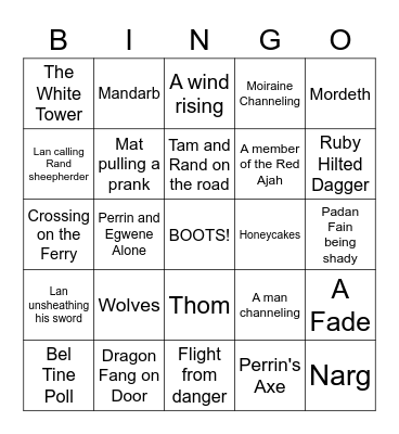 Wheel of Time Season 1 Bingo Card