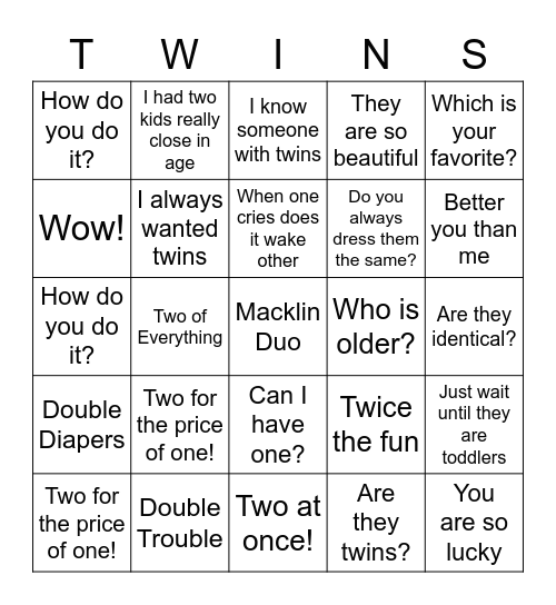 MACKLIN'S TWINGO Bingo Card