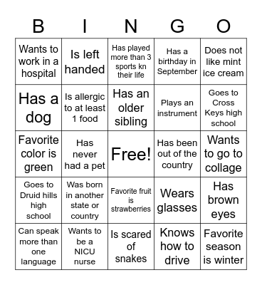 HOSA ICE BREAKER BINGO Card