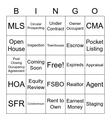 Real Estate Bingo! Bingo Card