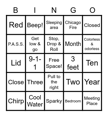 Fire Safety BINGO Card