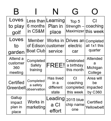 Customer Service and Marketing Bingo Card