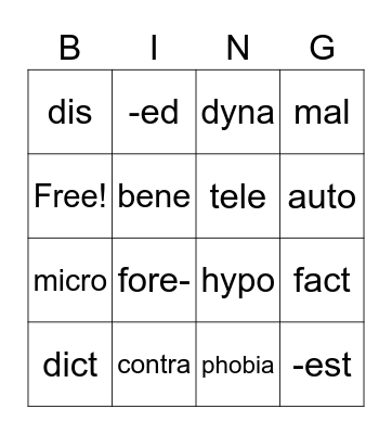 Vocabulary Bingo Card