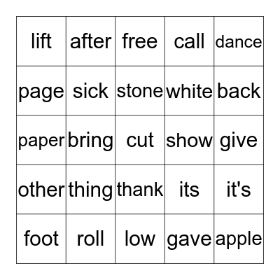 I-1-2 Bingo Card