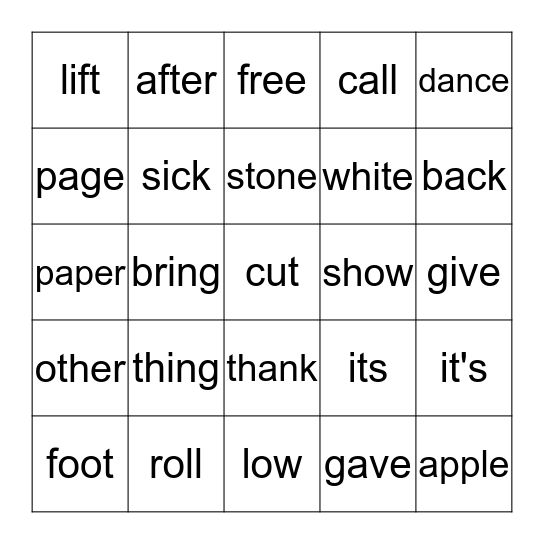 I-1-2 Bingo Card