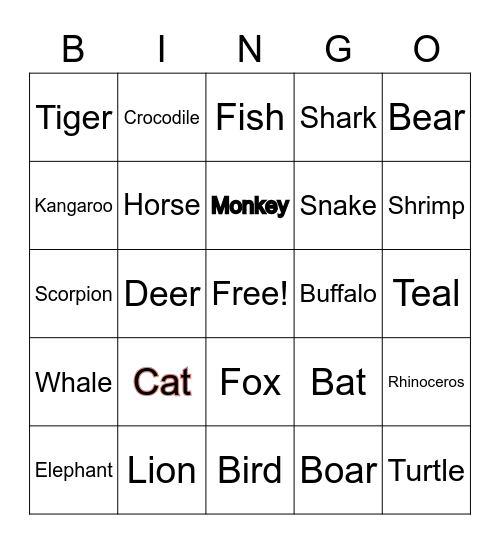 สัตว์(Animal) Bingo Card
