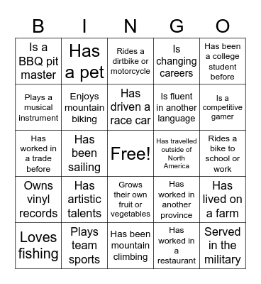 Icebreaker Bingo Card