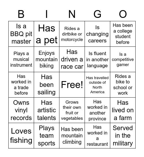 Icebreaker Bingo Card