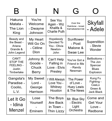 Songs On Film Bingo Card