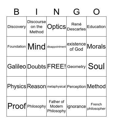 Descartes, Discourse on Method Bingo Card