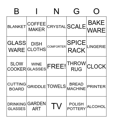 Melissa's Bridal Shower Bingo Card