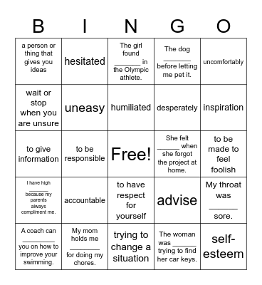 Vocab Bingo Card