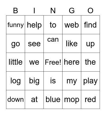 Site Words Bingo Card