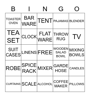 Melissa's Bridal Shower Bingo Card
