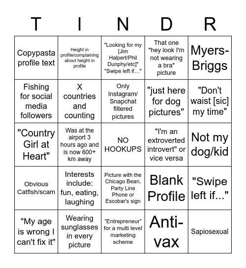 Toronto Tinder Bingo Card