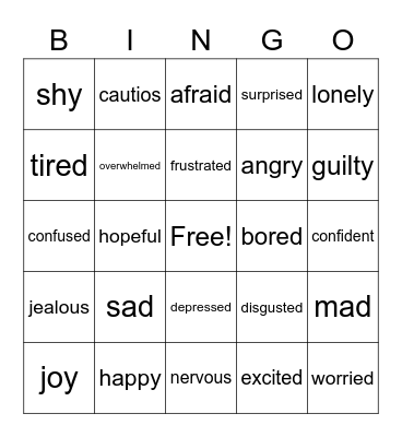 Feeling & Emotions Bingo Card