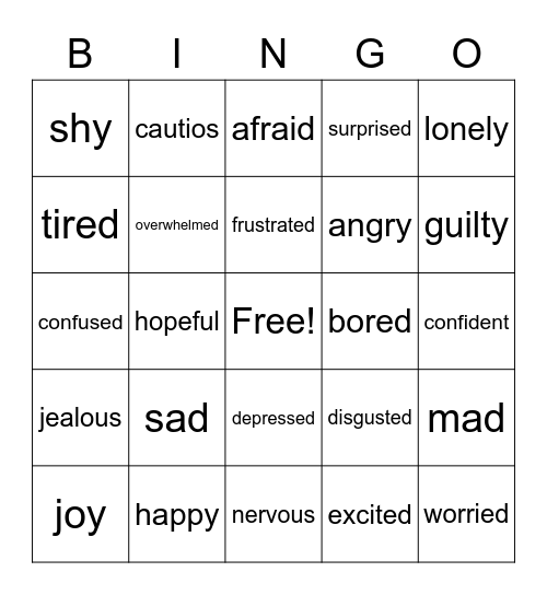 Feeling & Emotions Bingo Card