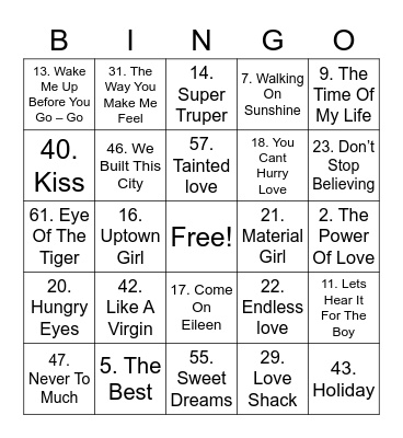 80s Bingo Card