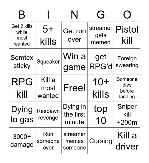 Call of duty: Bingo Zone Bingo Card