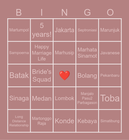 ABETH'S BINGO BRIDAL SHOWER Bingo Card