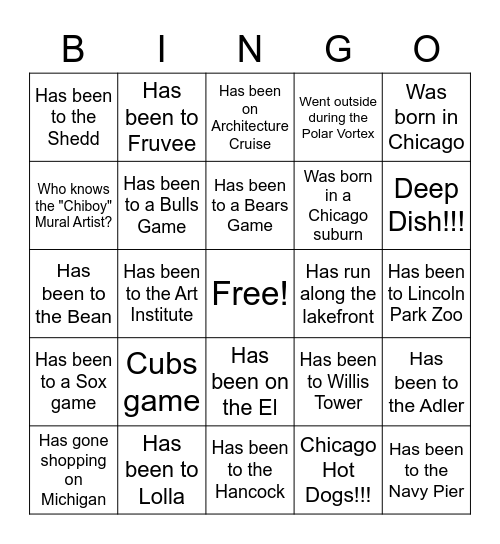 Chicago BINGO Card