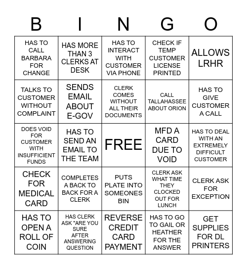 SUPERVISOR Bingo Card