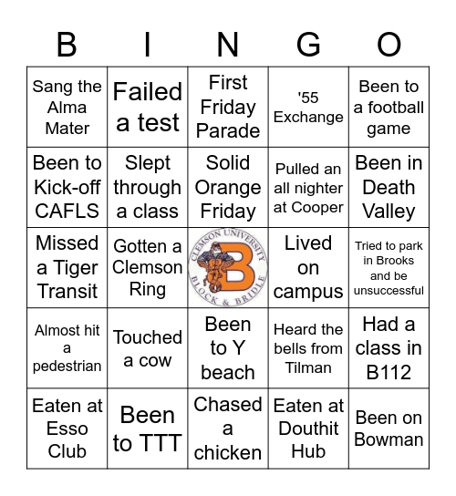Clemson University BnB Bingo Card