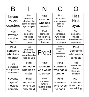Personal Connections BINGO Card