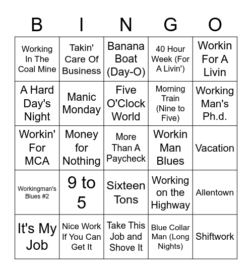 "Labor Day" Bingo Card