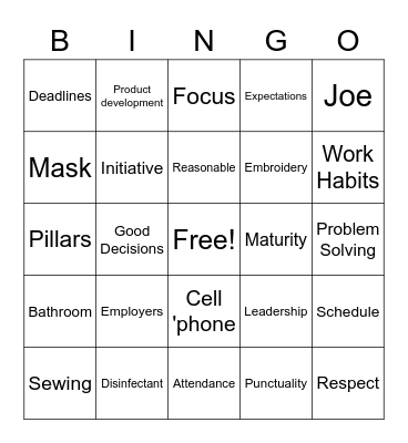 First day 16 pillars Bingo Card