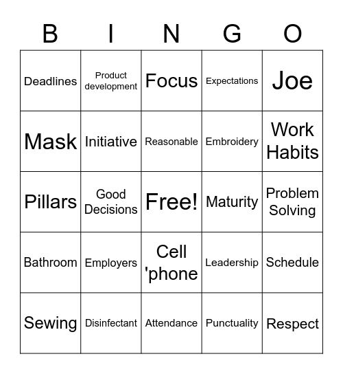 First day 16 pillars Bingo Card