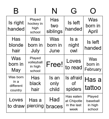 Icebreaker Bingo Card