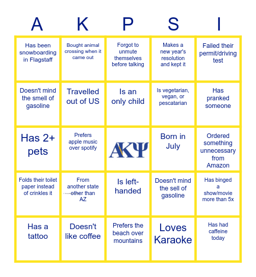 AKPsi Human Bingo Card