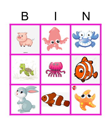 Animal Bingo Card