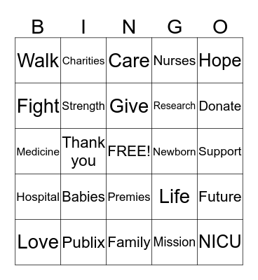 March of Dimes Bingo Card