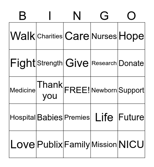 March of Dimes Bingo Card