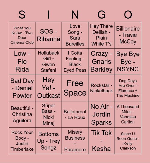 Singo Round 1 - Early 2000s Bingo Card