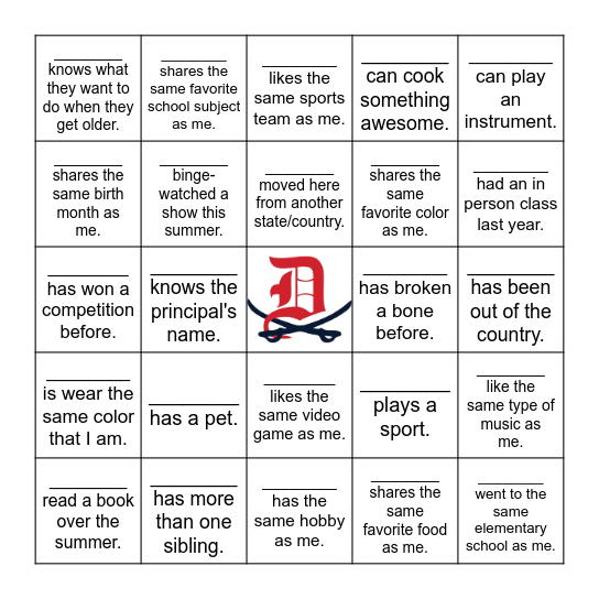 Meet Your Classmates Bingo! Bingo Card