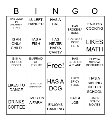 Getting to Know You Bingo Card