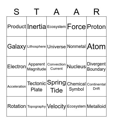 STAAR Bingo Card