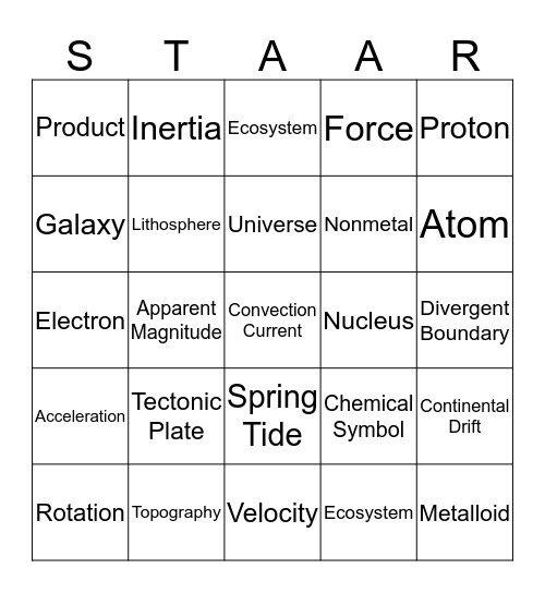 STAAR Bingo Card