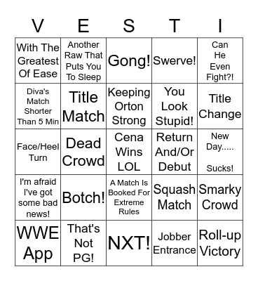 Raw Of 4/13/15 Bingo Card