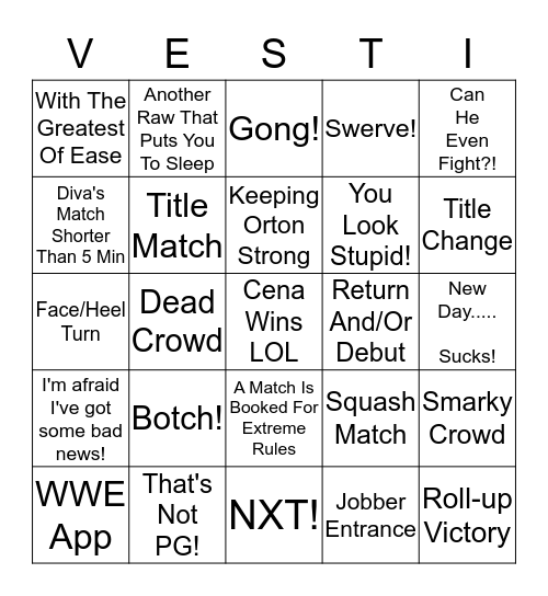 Raw Of 4/13/15 Bingo Card