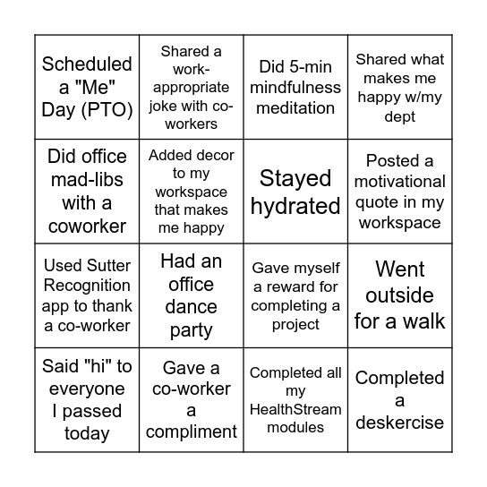 Happiness at Work Bingo Card