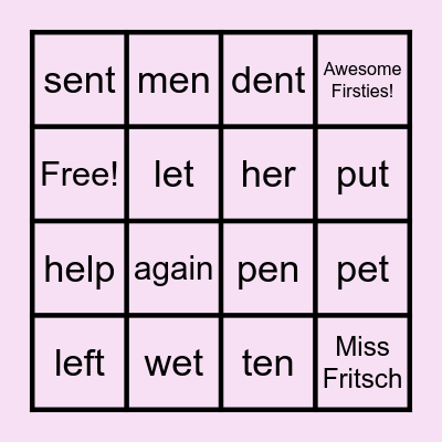 Short e Spelling Words & Sight Words Bingo Card
