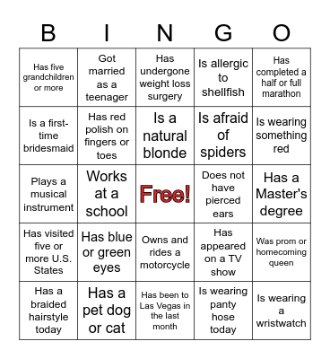 Bridal Shower Guest Bingo Card