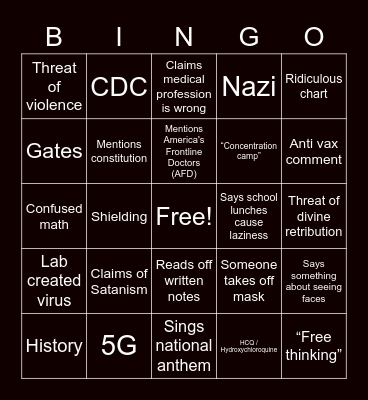 Board Meeting COVID Bingo Card