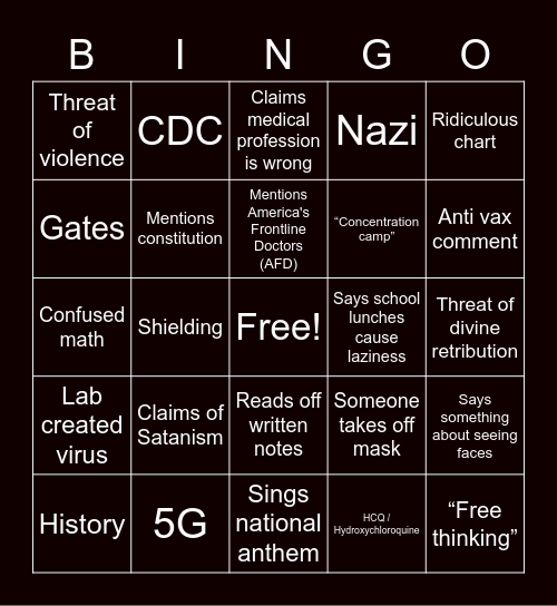 Board Meeting COVID Bingo Card