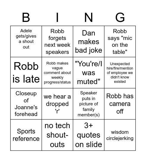 All Hands Bingo Card