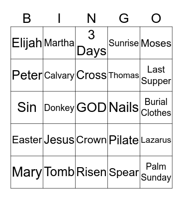 Christian Bingo Card